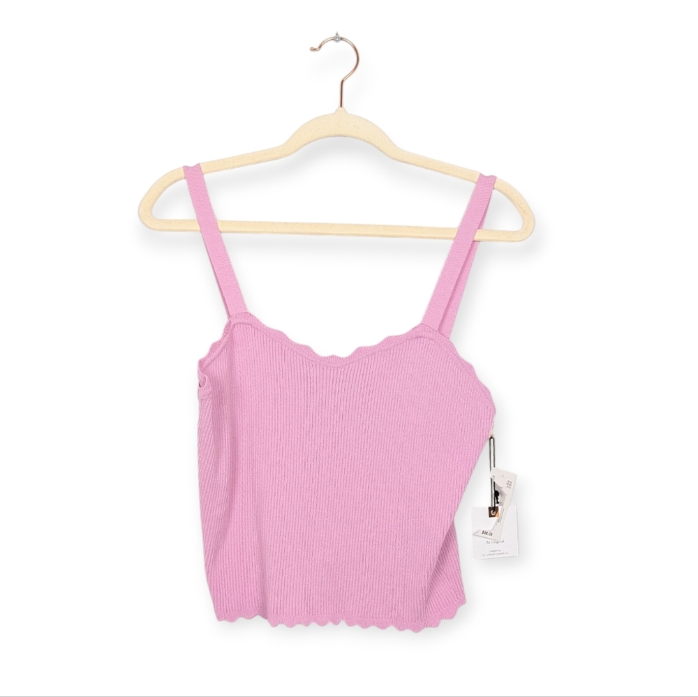 NWT Originality by LaLa Land Creative Co. Pink Knit Scalloped Tank Top Size XL
